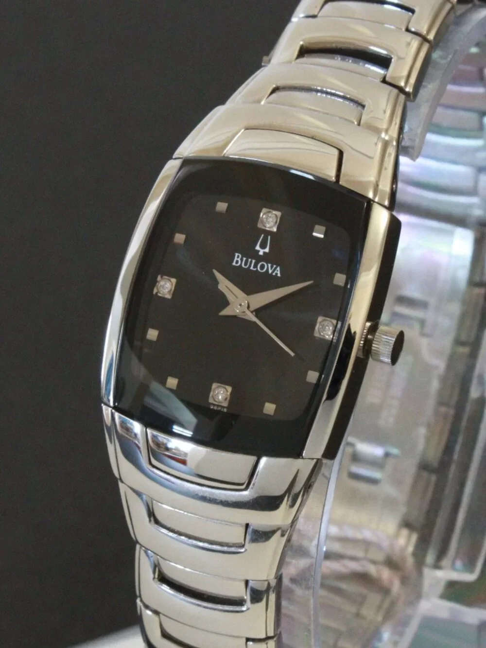 Bulova Ladies Classic Tonneau Style Quartz Watch Diamond Indices Black Dial 21mm - Picture 7 of 14